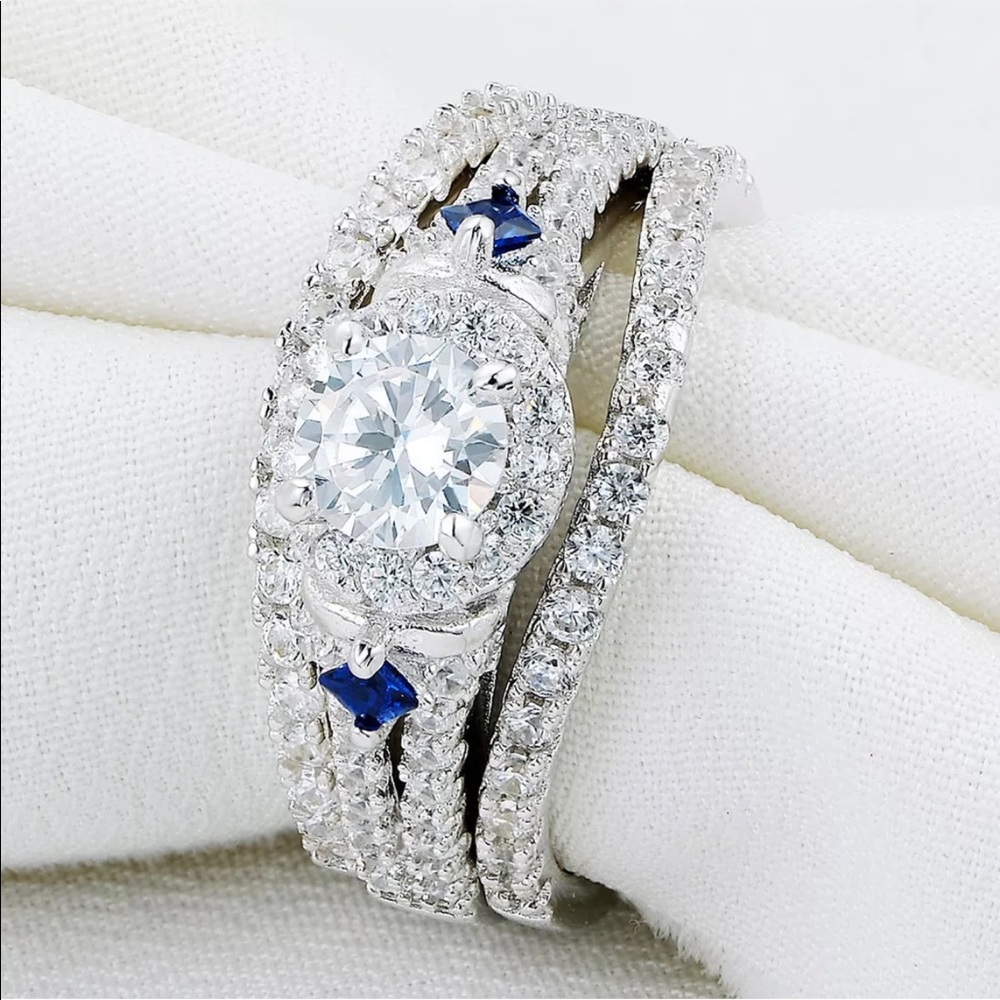 3pc Set White Topaz Sterling Silver ring set
